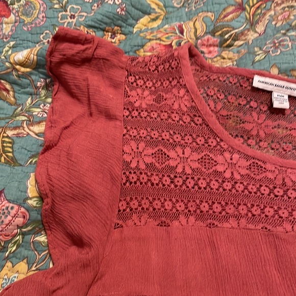 American Eagle Terra Cotta Embroidered Flutter Sleeve Top - Picture 4 of 4